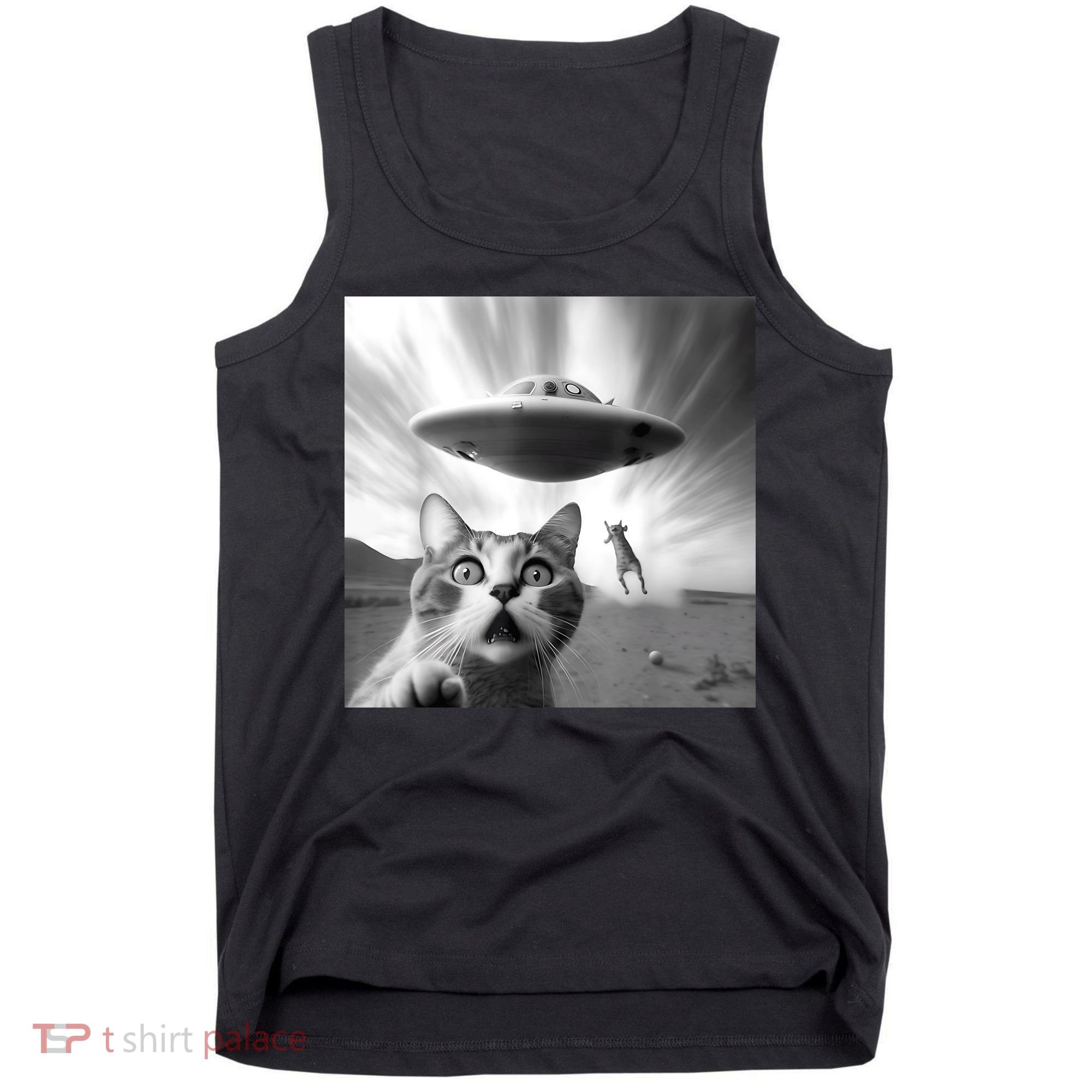 Alien UFO Funny Cat Selfie Tank Top