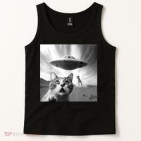 Alien UFO Funny Cat Selfie Tank Top thumb 2