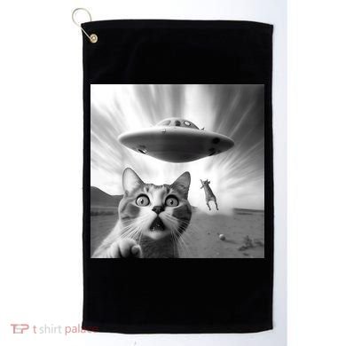 Alien UFO Funny Cat Selfie Golf Towel