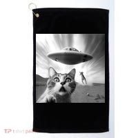 Alien UFO Funny Cat Selfie Golf Towel thumb 0