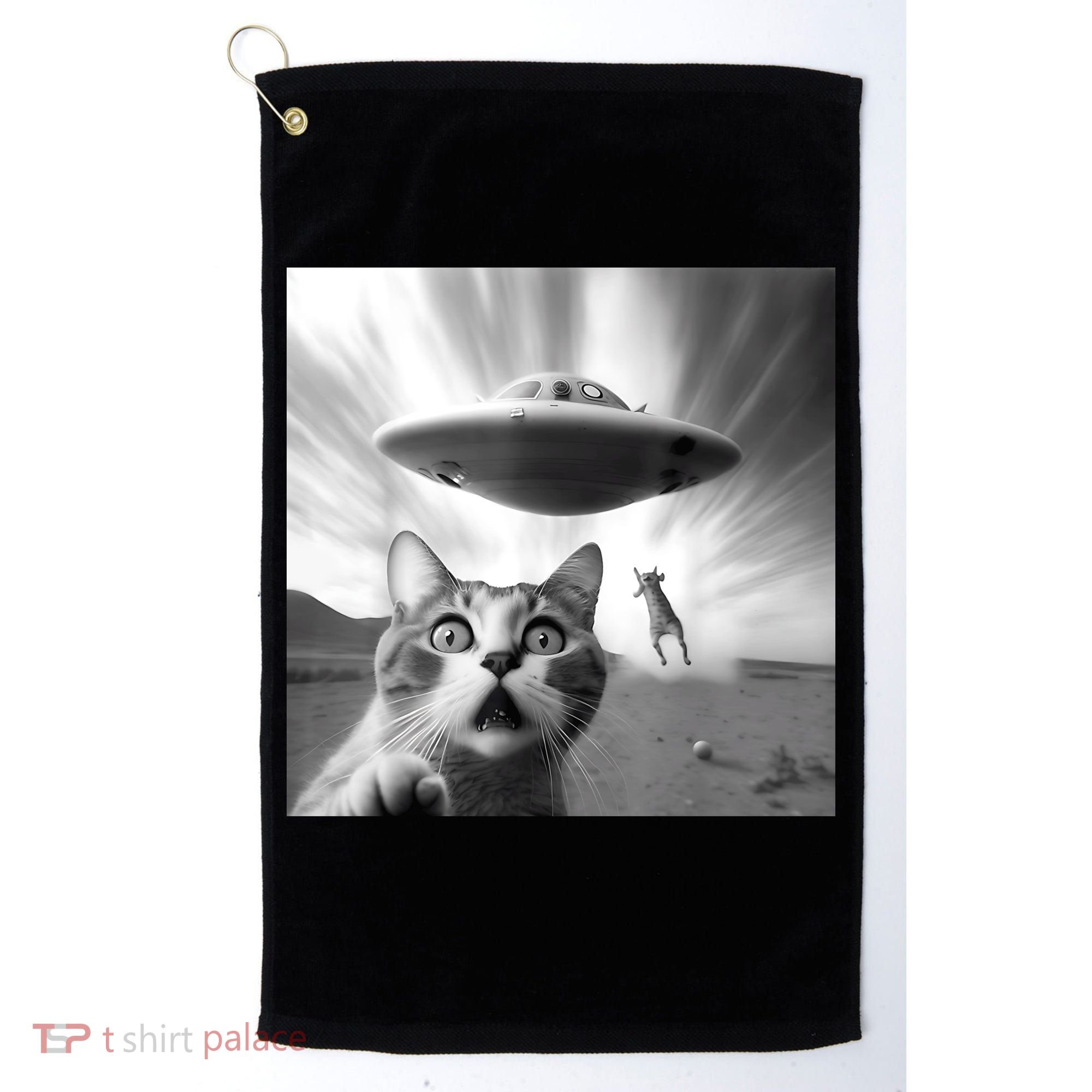 Alien UFO Funny Cat Selfie Golf Towel