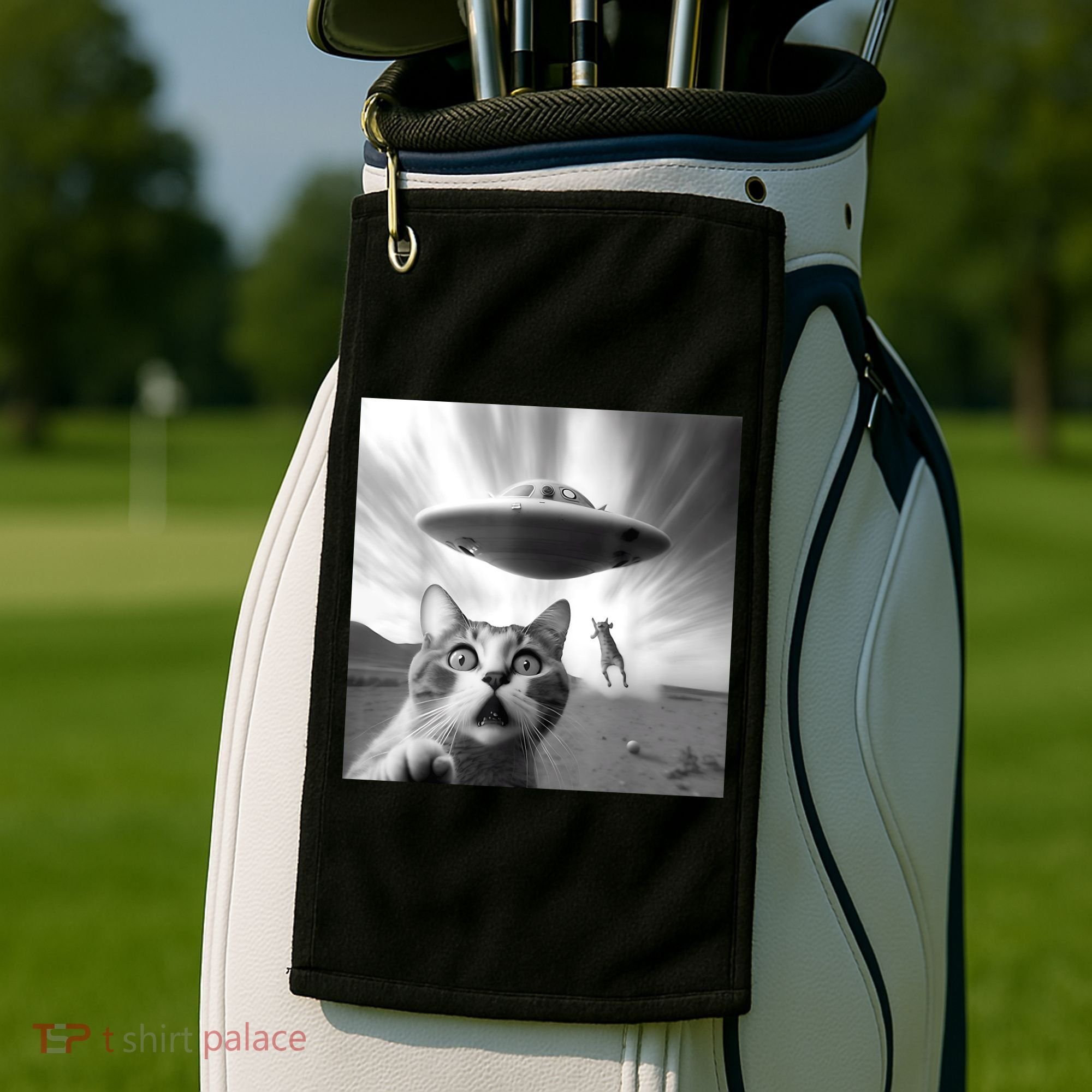 Alien UFO Funny Cat Selfie Golf Towel