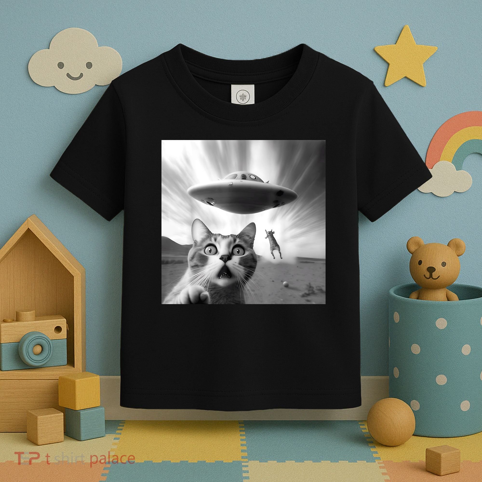 Alien UFO Funny Cat Selfie Toddler T-Shirt