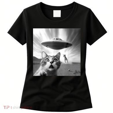 Alien UFO Funny Cat Selfie Women's T-Shirt