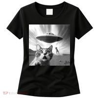 Alien UFO Funny Cat Selfie Women's T-Shirt thumb 0