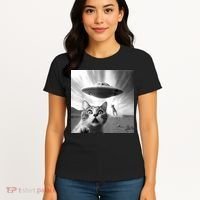 Alien UFO Funny Cat Selfie Women's T-Shirt thumb 4