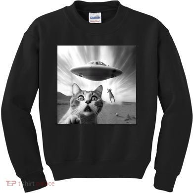 Alien UFO Funny Cat Selfie Kids Sweatshirt