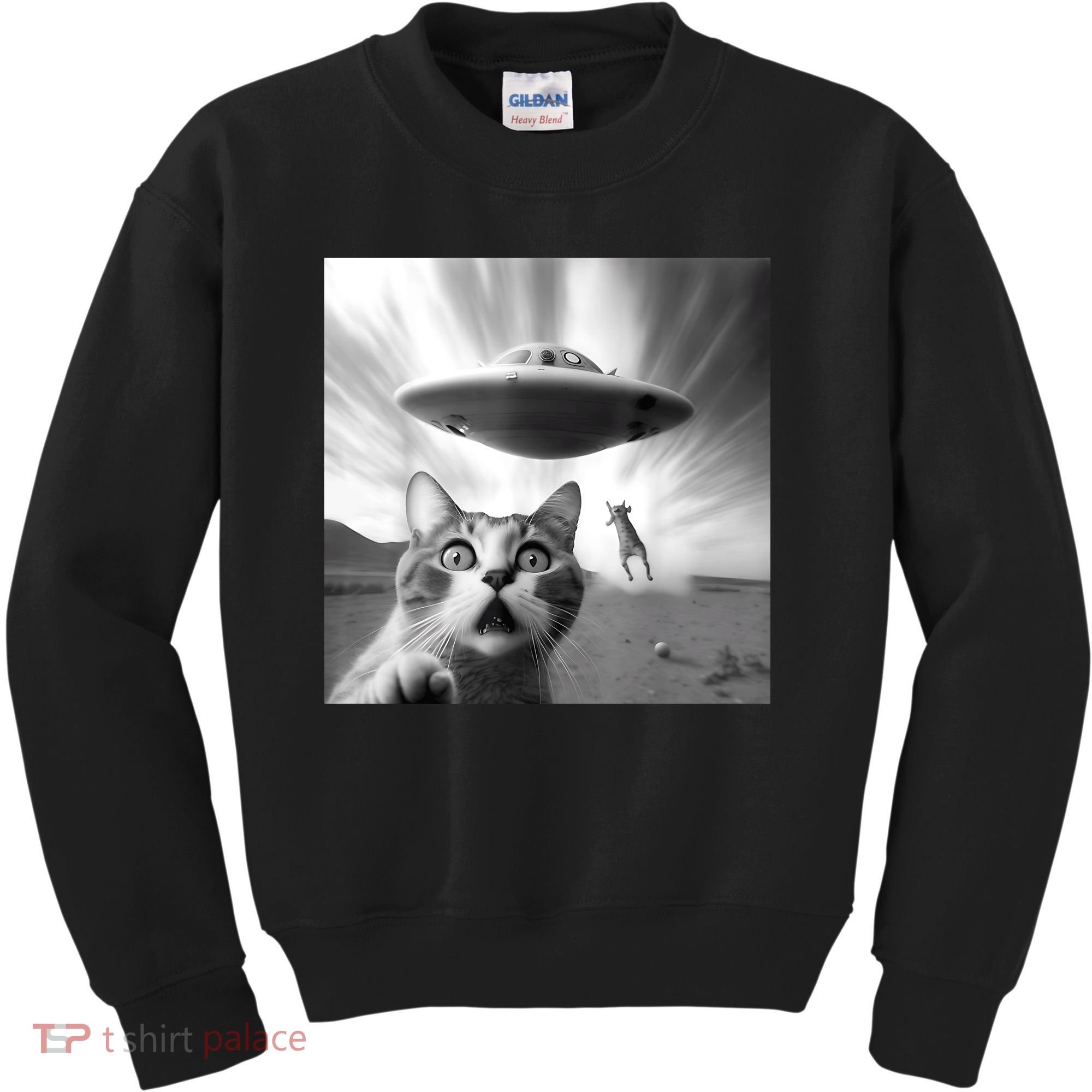 Alien UFO Funny Cat Selfie Kids Sweatshirt