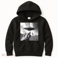 Alien UFO Funny Cat Selfie Kids Hoodie thumb 0