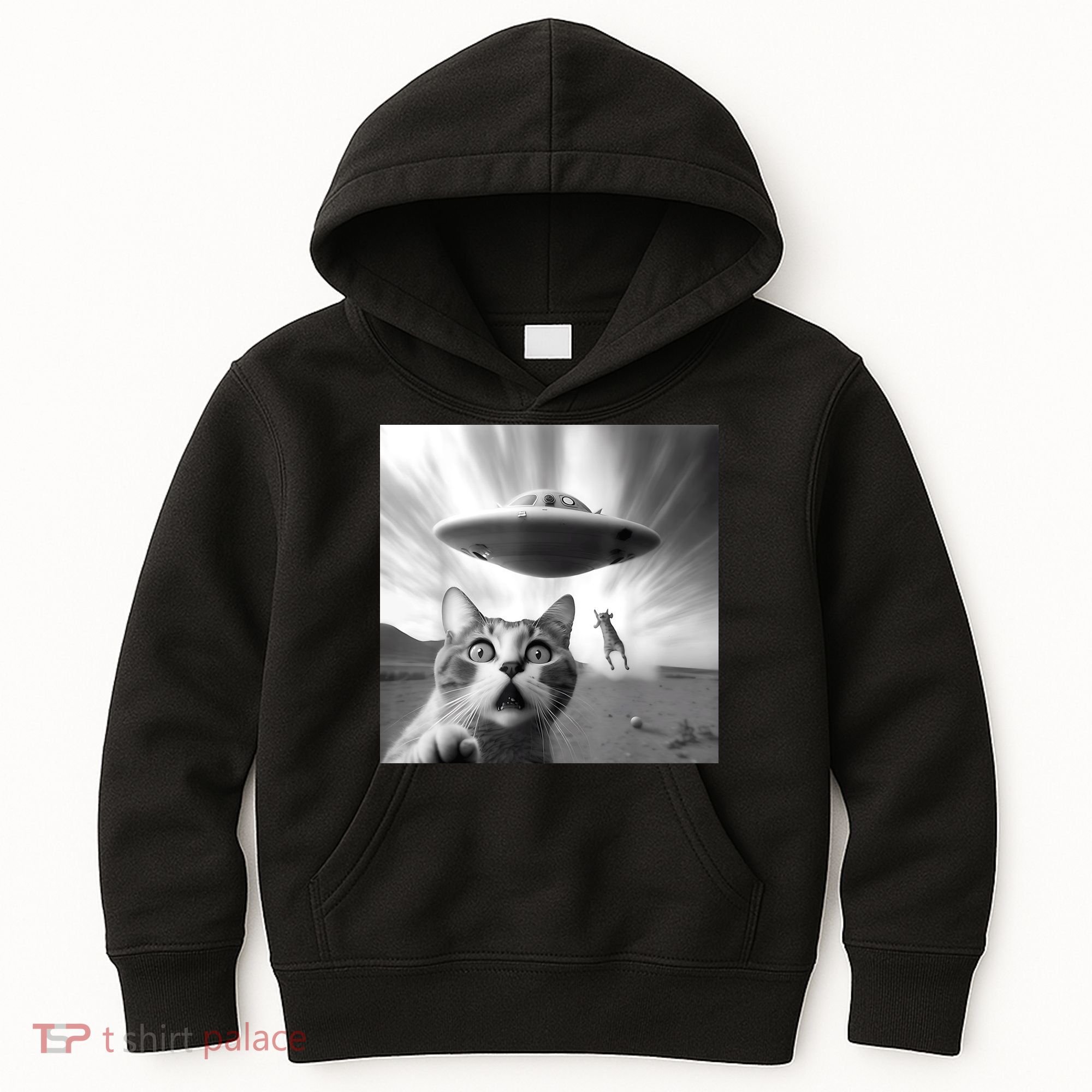 Alien UFO Funny Cat Selfie Kids Hoodie