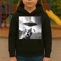 Alien UFO Funny Cat Selfie Kids Hoodie thumb 3