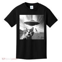Alien UFO Funny Cat Selfie Kids T-Shirt thumb 0