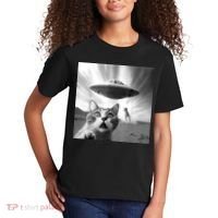 Alien UFO Funny Cat Selfie Kids T-Shirt thumb 2