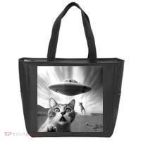 Alien UFO Funny Cat Selfie Tote Bag thumb 0