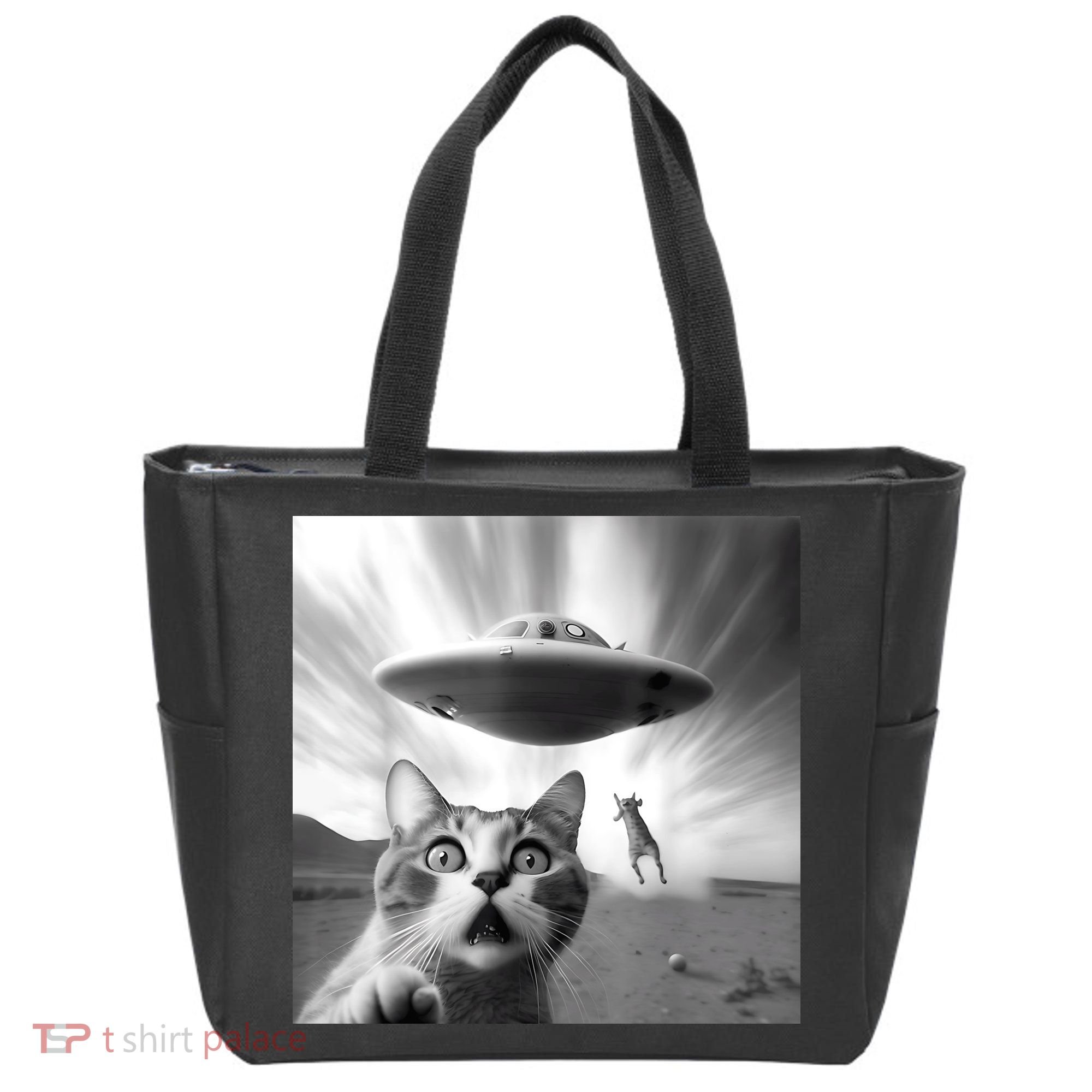 Alien UFO Funny Cat Selfie Tote Bag