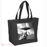 Alien UFO Funny Cat Selfie Tote Bag thumb 2