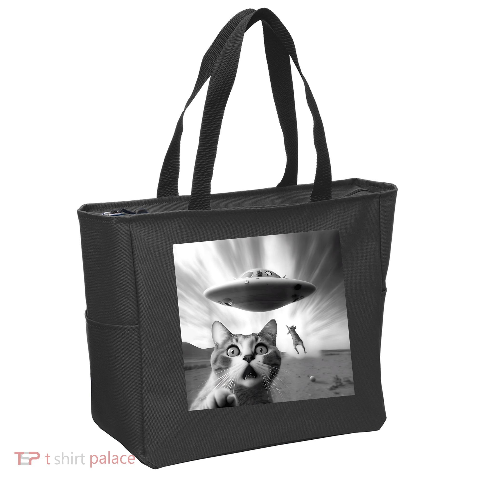 Alien UFO Funny Cat Selfie Tote Bag