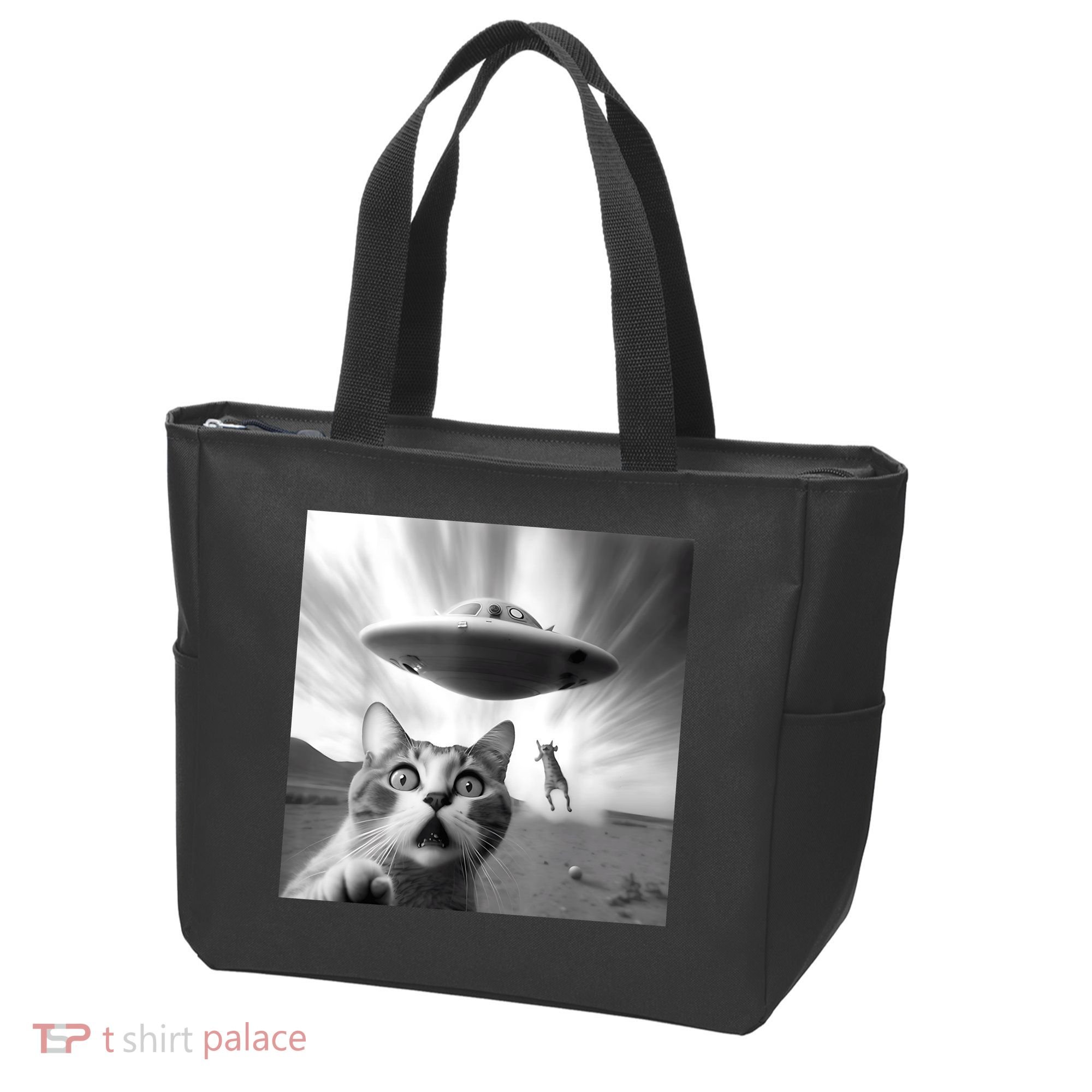 Alien UFO Funny Cat Selfie Tote Bag