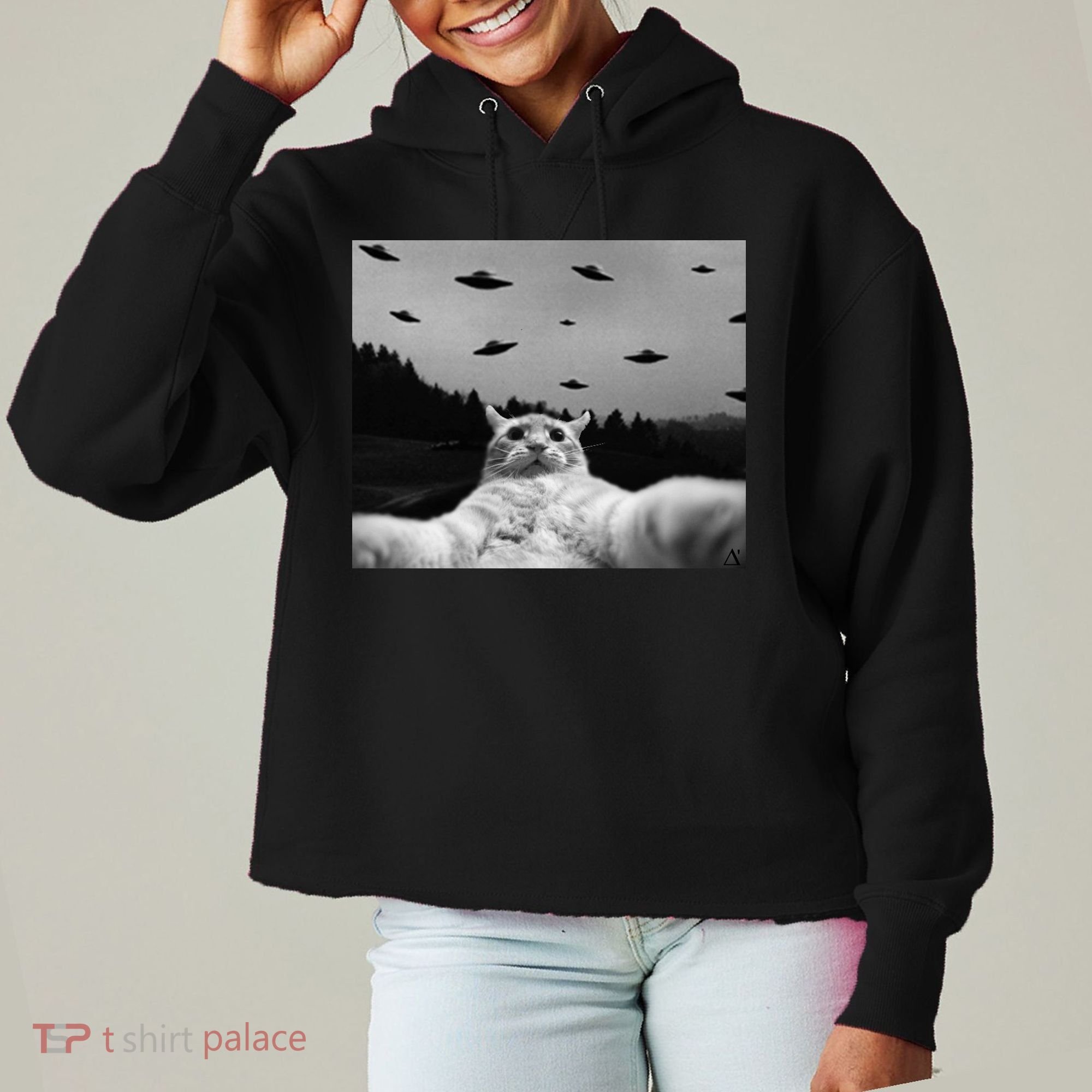 Alien UFO Funny Cat Ladies Heavyweight Boxy Pullover Hoodie