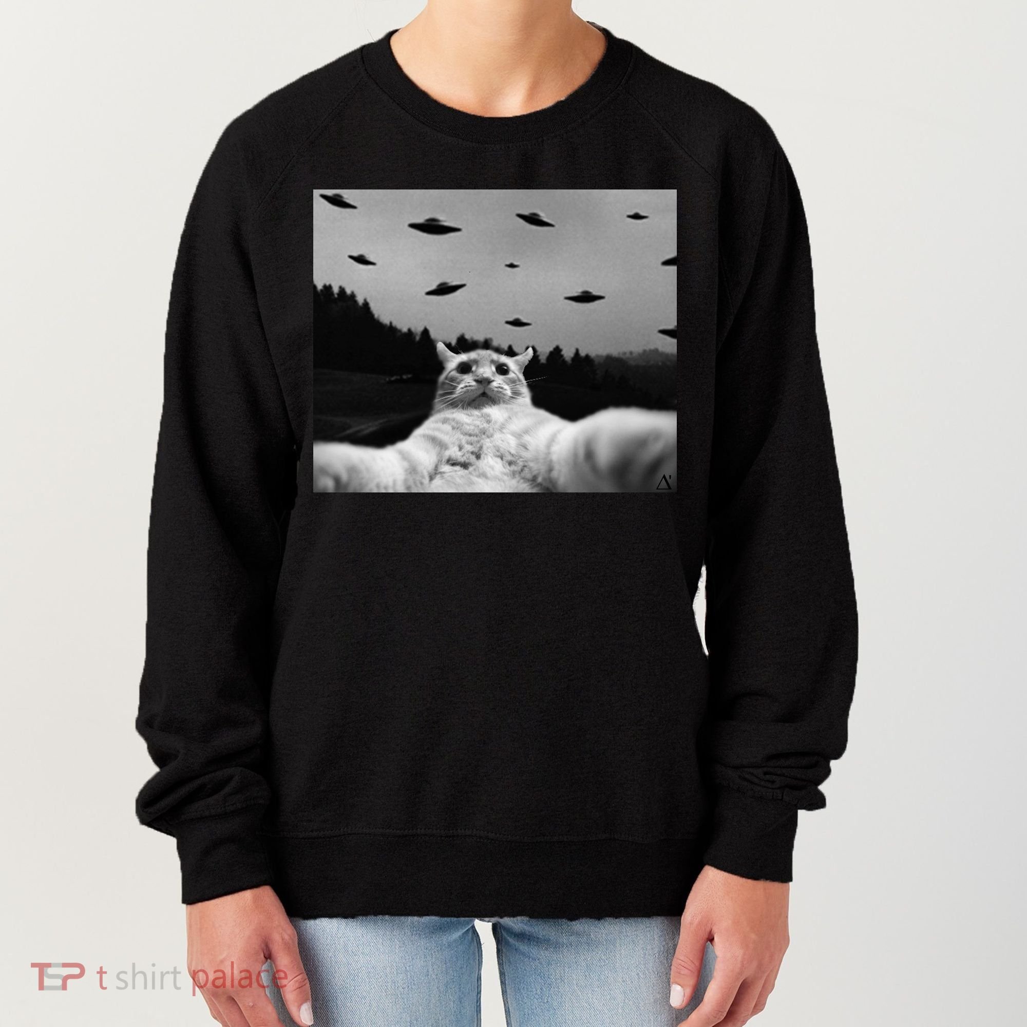 Alien UFO Funny Cat Women's Sweatshirt