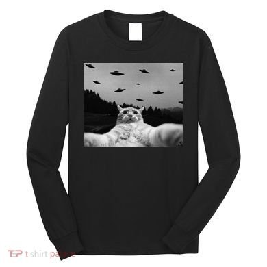 Alien UFO Funny Cat Long Sleeve Shirt