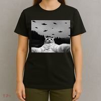 Alien UFO Funny Cat T-Shirt thumb 4