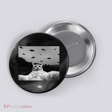 Alien UFO Funny Cat Button