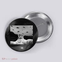Alien UFO Funny Cat Button thumb 0