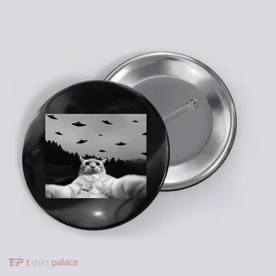 Alien UFO Funny Cat Button