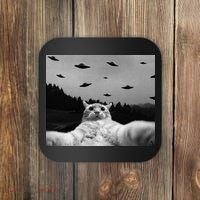 Alien UFO Funny Cat Coaster thumb 0