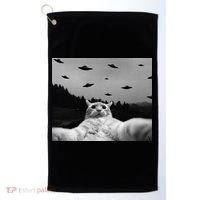 Alien UFO Funny Cat Golf Towel thumb 0