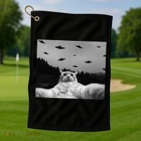 Alien UFO Funny Cat Golf Towel thumb 1