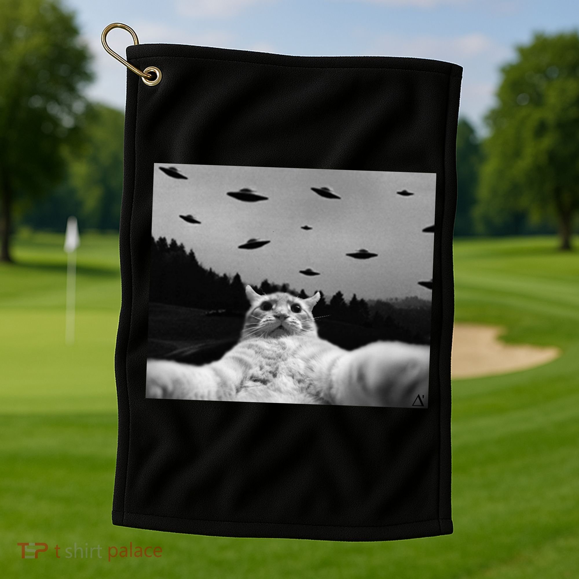 Alien UFO Funny Cat Golf Towel