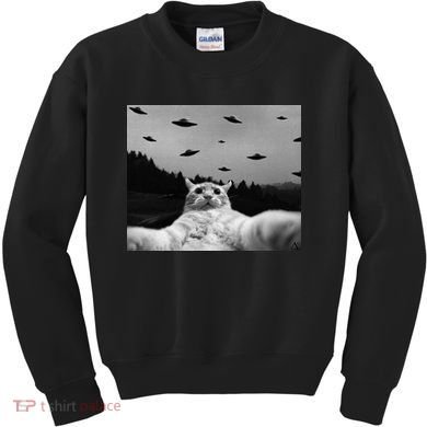 Alien UFO Funny Cat Kids Sweatshirt