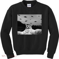Alien UFO Funny Cat Kids Sweatshirt thumb 0