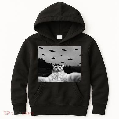 Alien UFO Funny Cat Kids Hoodie