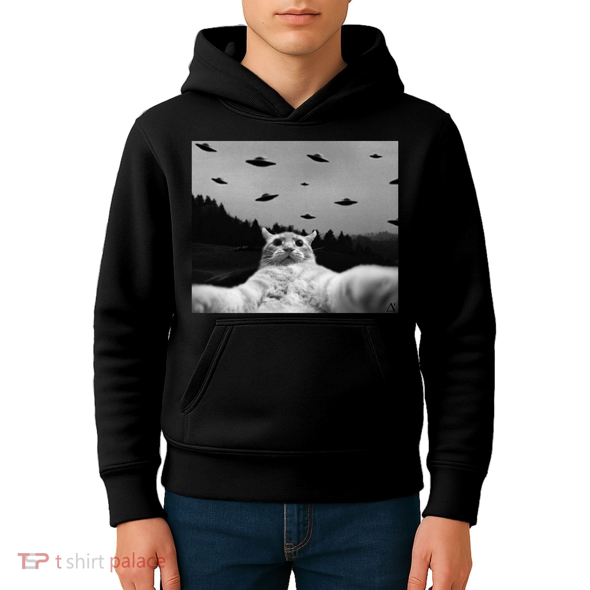 Alien UFO Funny Cat Kids Hoodie