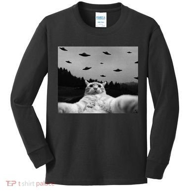 Alien UFO Funny Cat Kids Long Sleeve Shirt