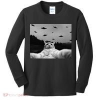 Alien UFO Funny Cat Kids Long Sleeve Shirt thumb 0