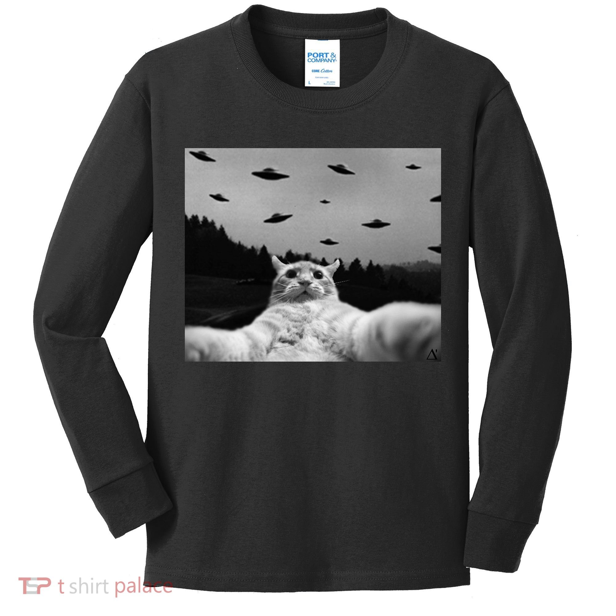 Alien UFO Funny Cat Kids Long Sleeve Shirt