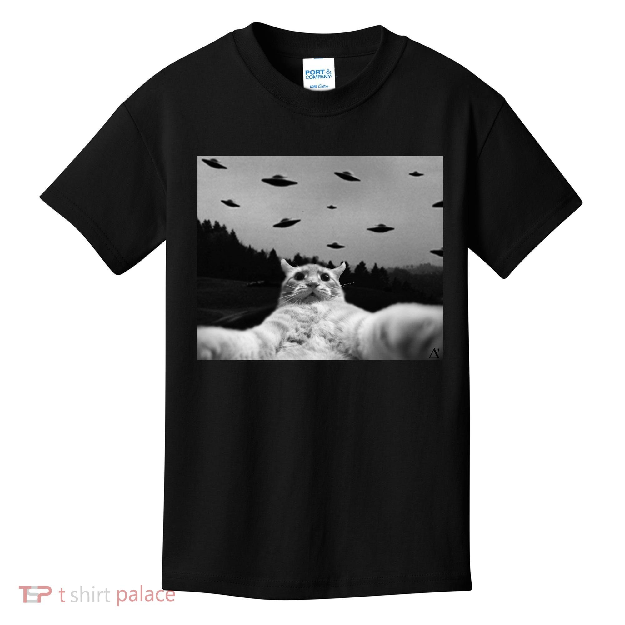 Alien UFO Funny Cat Kids T-Shirt