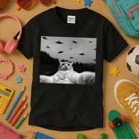 Alien UFO Funny Cat Kids T-Shirt thumb 3