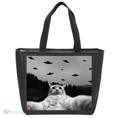 Alien UFO Funny Cat Tote Bag