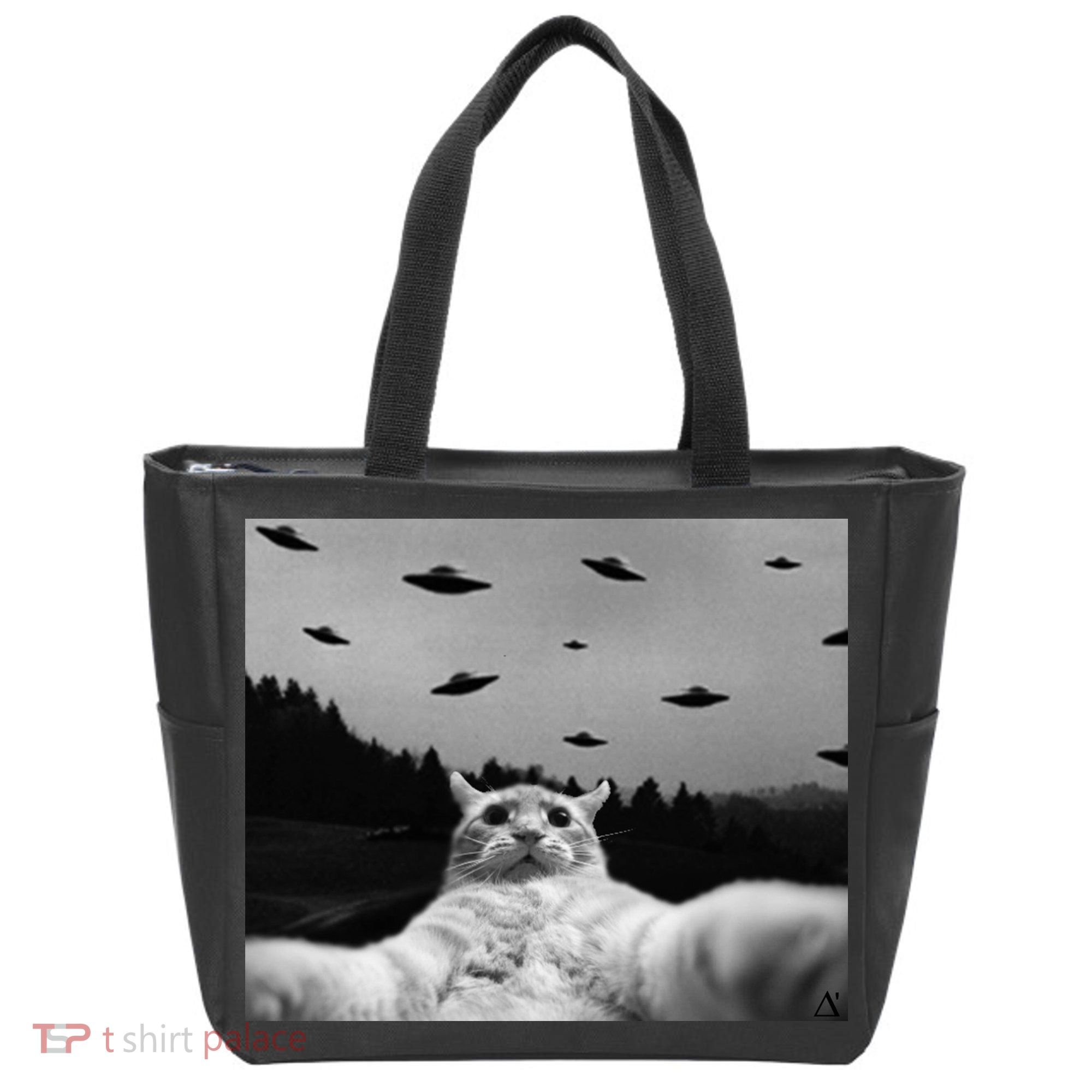 Alien UFO Funny Cat Tote Bag