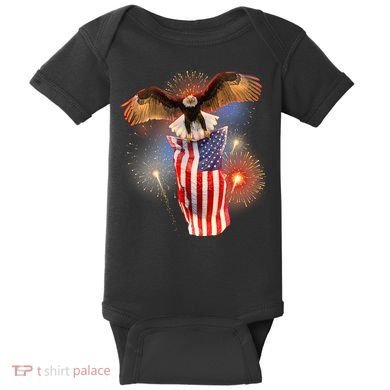 America USA Flag Eagle Fireworks Baby Bodysuit