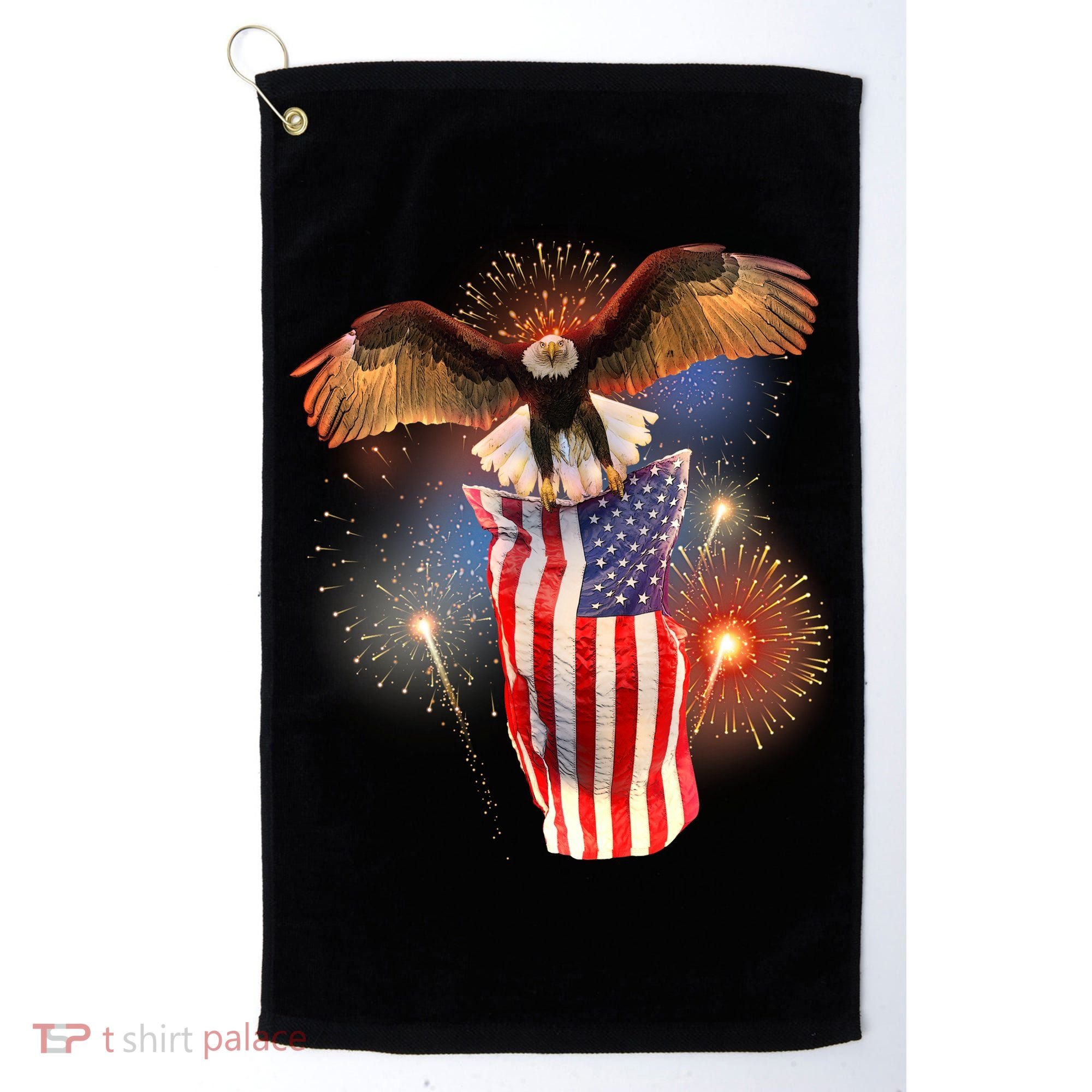 America USA Flag Eagle Fireworks Golf Towel