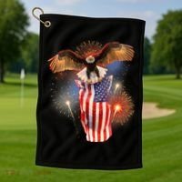 America USA Flag Eagle Fireworks Golf Towel thumb 1