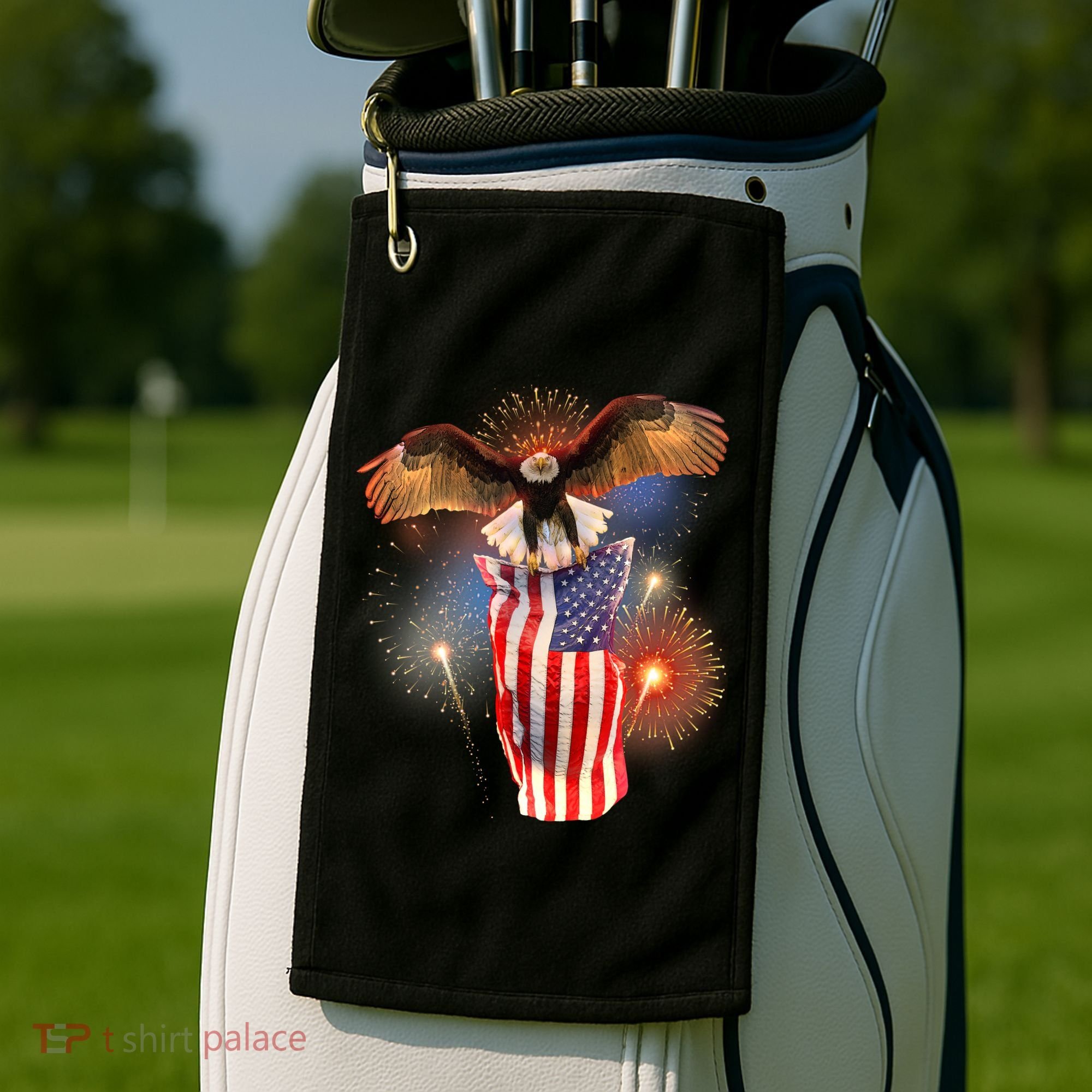 America USA Flag Eagle Fireworks Golf Towel