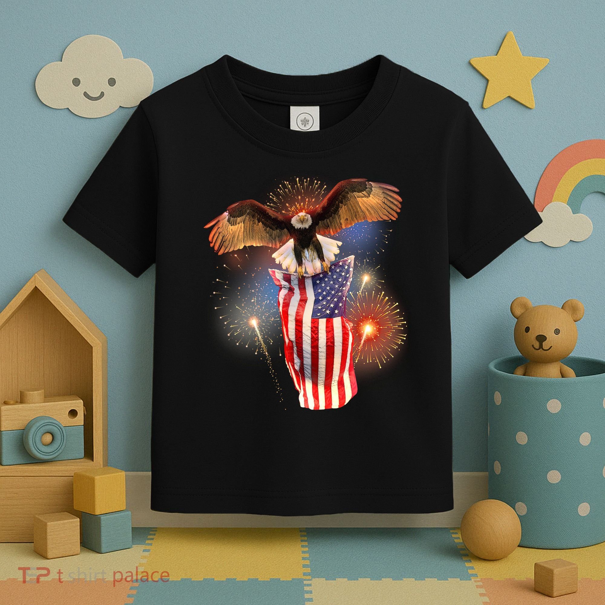 America USA Flag Eagle Fireworks Toddler T-Shirt