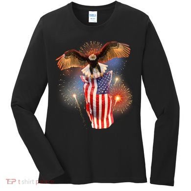 America USA Flag Eagle Fireworks Women's Long Sleeve Shirt